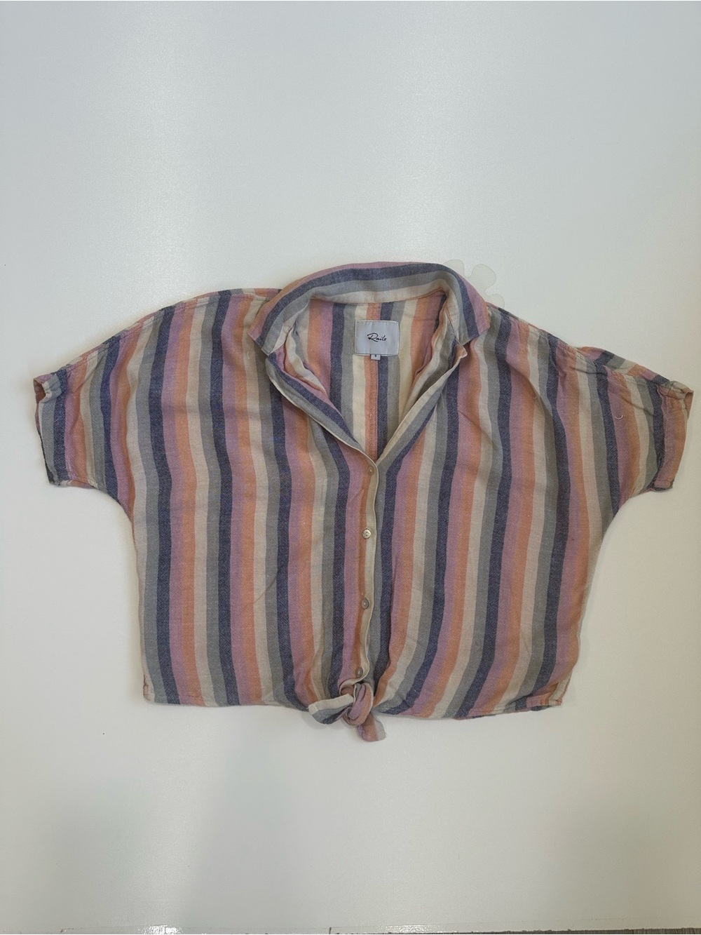Rails Marley Top Mandalay Stripe Women Size S Button Down Tie Front Linen Rayon - Picture 4 of 11